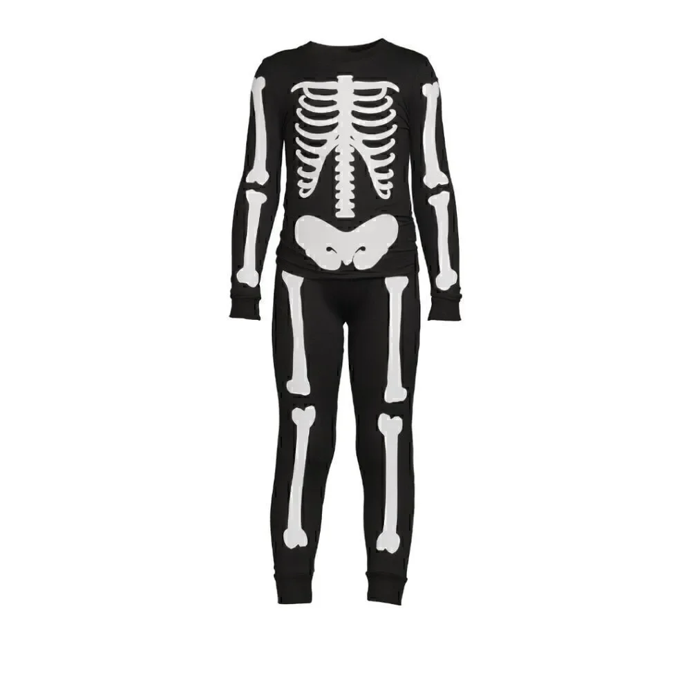 Nwt Kids Glow In The Dark Halloween Skeleton 2 Piece Pajama Set
